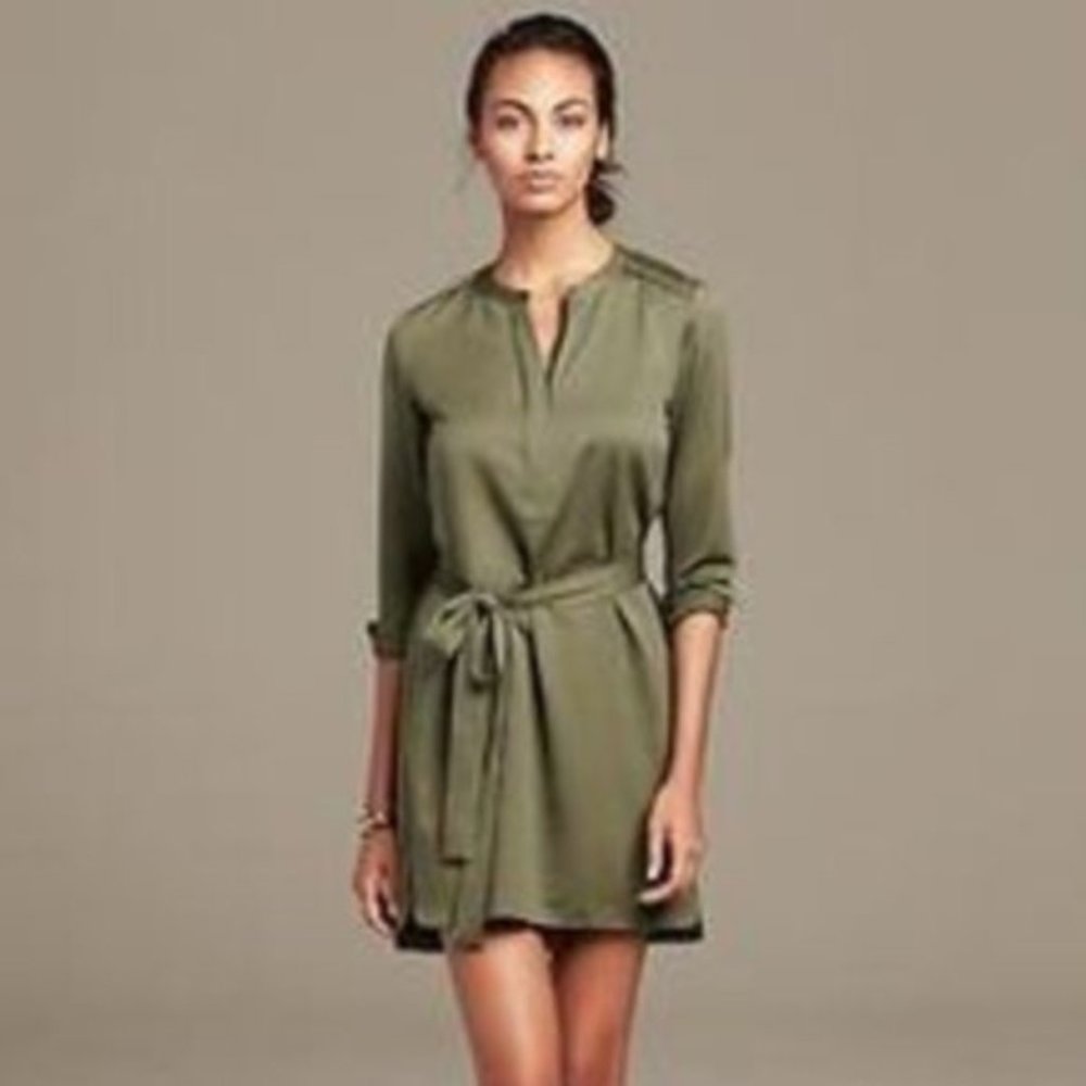 BANANA REPUBLIC Olive Green Satin Dress